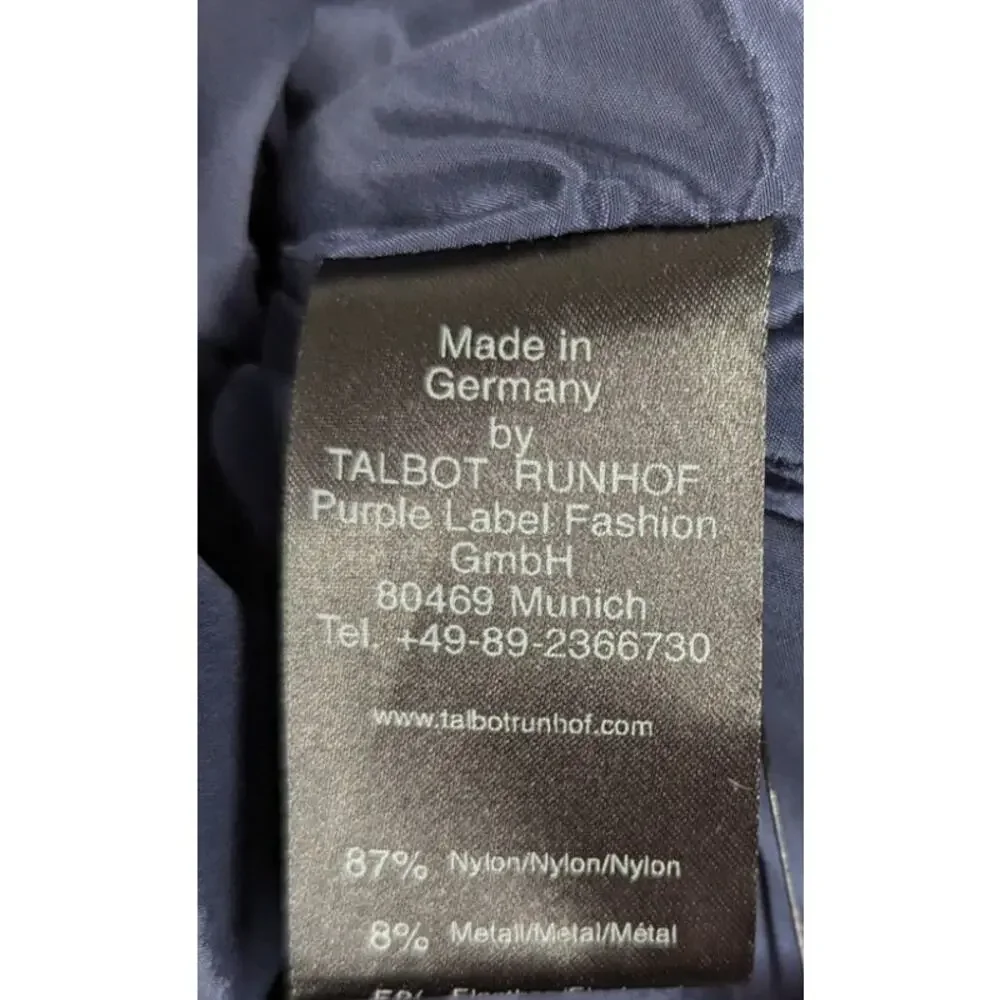 Talbot Runhof Rosin Metallic Navy Draped Gown V-Neck Cape Sleeve 6 36 Preowned - Picture 13 of 14